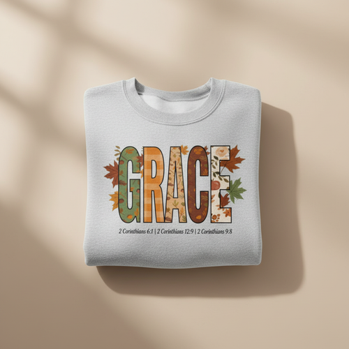 Folded GRACE Sweatshirt on Tan Background